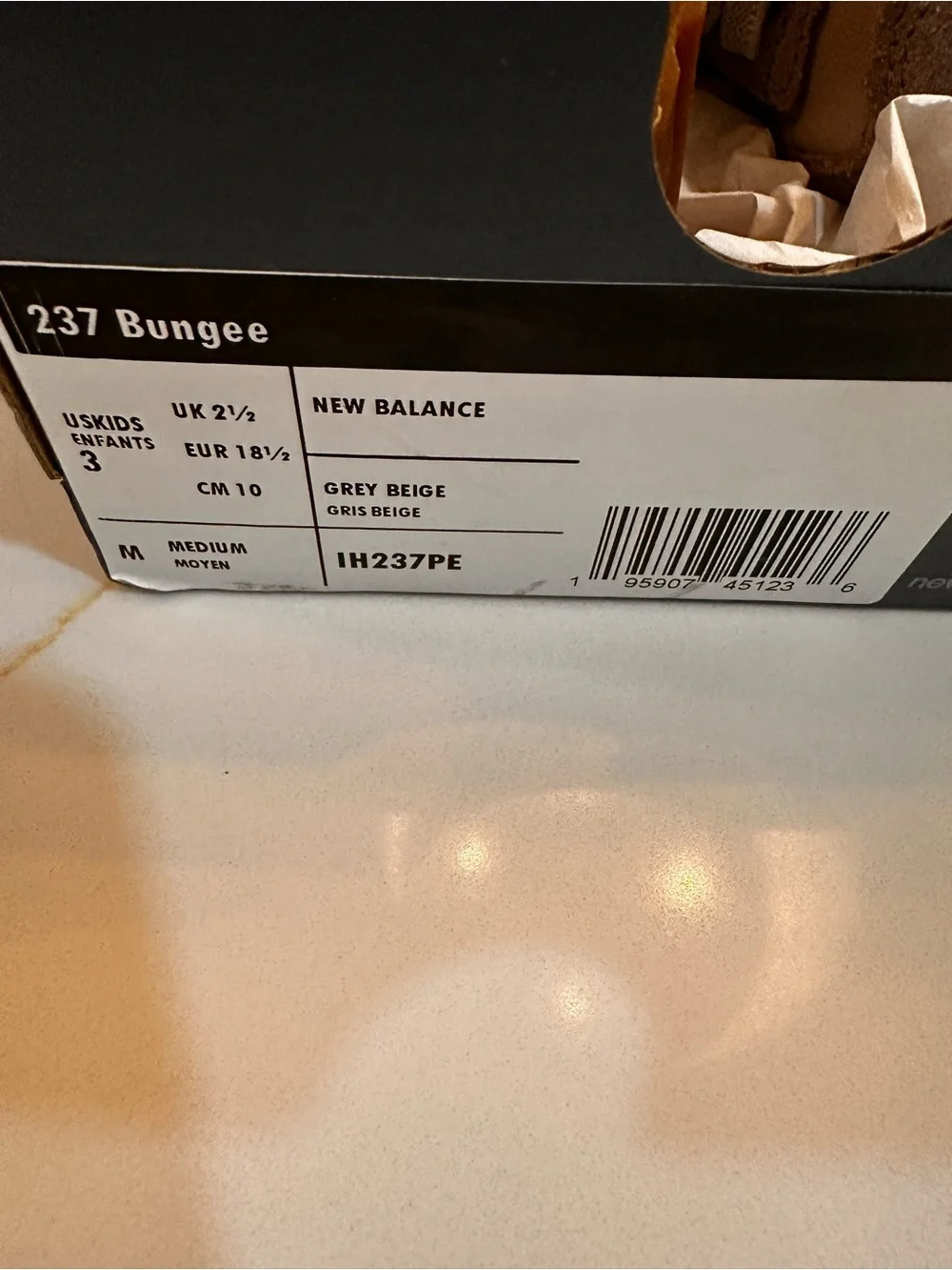 New Balance 237 Bungee Infants Size 3 Gray Beige Slip On Sneakers Shoe With Box